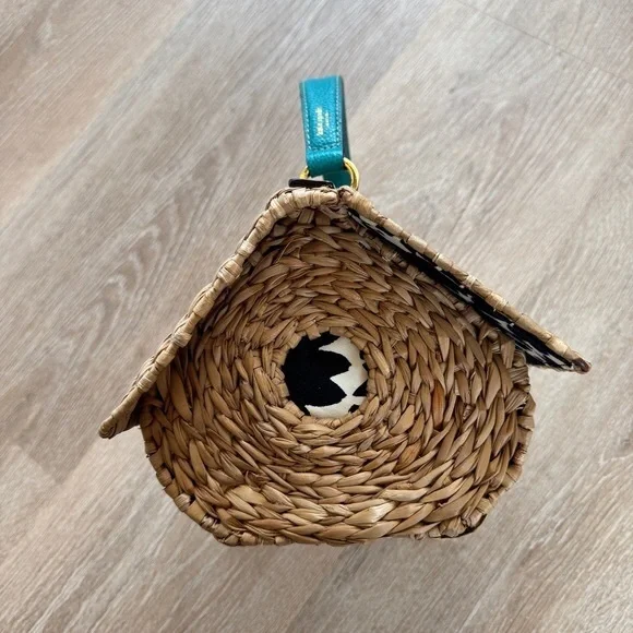 Kate Spade New York blue bird birdhouse maya wicker raffia handbag blue bird - Picture 5 of 11